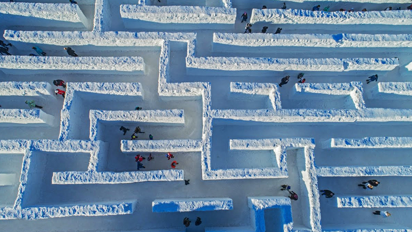 凍死覚悟の雪で作られた巨大迷路