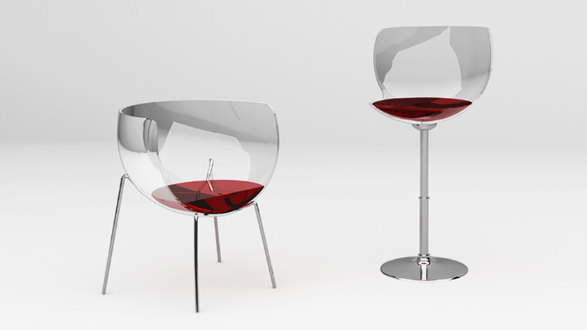 グラスをモチーフにした、ワインを飲みながら優雅な気分に浸れる椅子